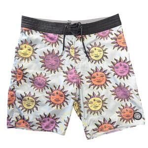 Volcom Board Shorts 29 Ozzy Aether Blue Sun Print Cinch Fly Surf Beach Summer